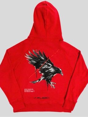 FUSE set yourself free Red Hoodie with Black Eagle Graphic by Fuse